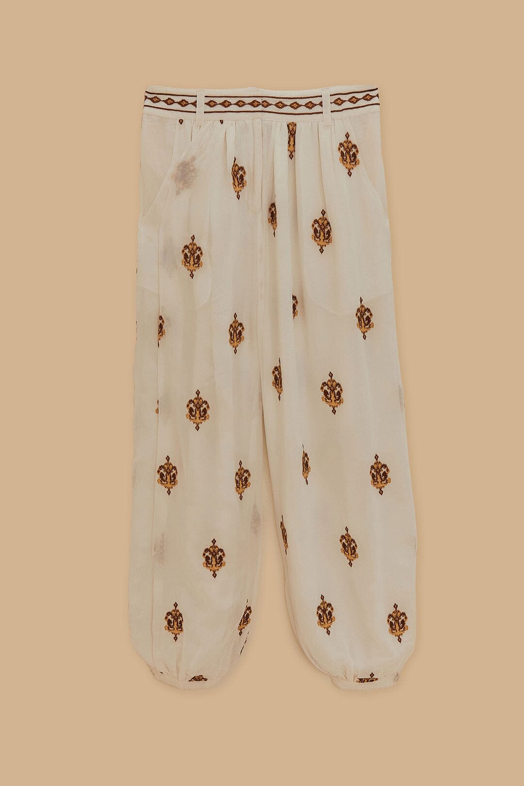 FARM Rio Off-White Anchor Tapestry Embroidered Pants