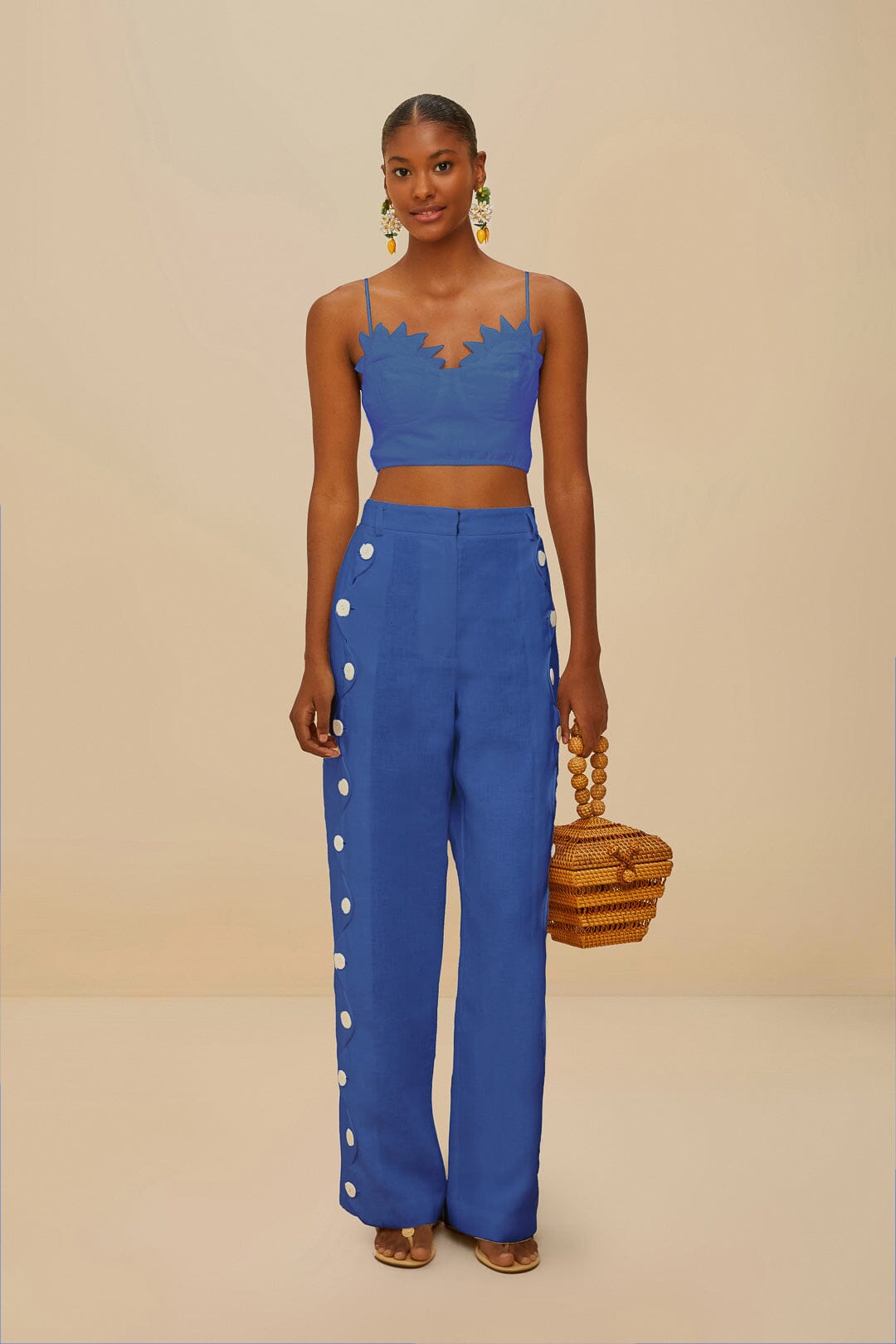FARM Rio Blue High Waisted Wavy Euroflax™ Premium Linen Pants