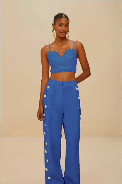 FARM Rio Blue High Waisted Wavy Euroflax™ Premium Linen Pants