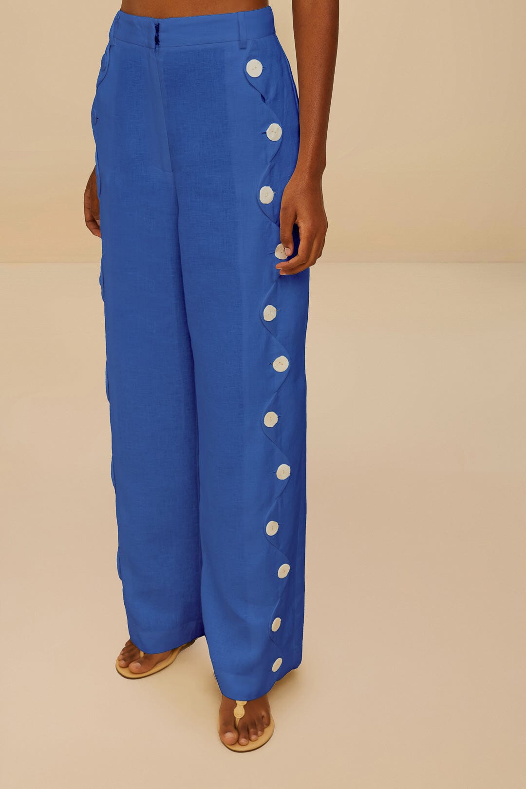 FARM Rio Blue High Waisted Wavy Euroflax™ Premium Linen Pants