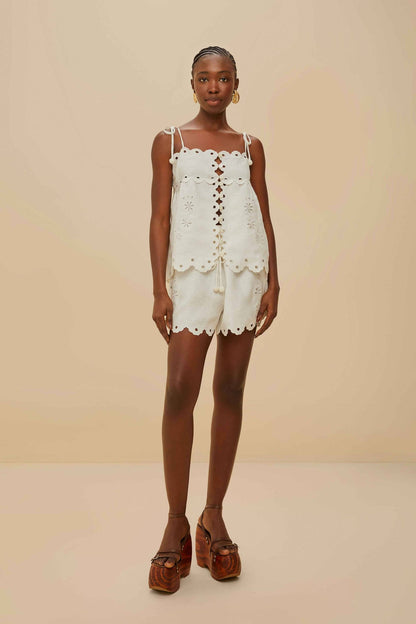 FARM Rio Off-White Flowers Richelieu Euroflax™ Premium Linen Shorts