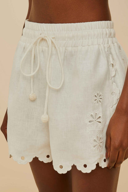 FARM Rio Off-White Flowers Richelieu Euroflax™ Premium Linen Shorts