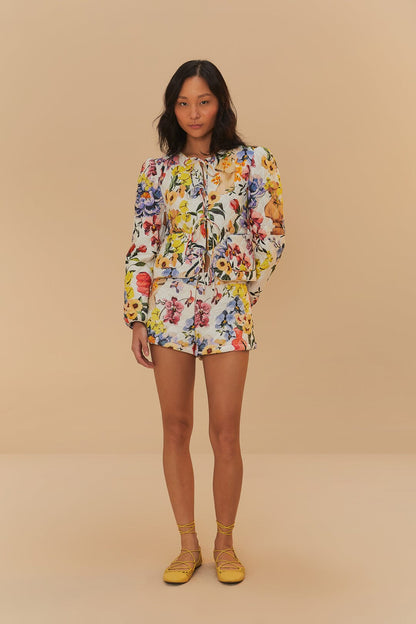 FARM Rio Off-White Greek Garden Shorts