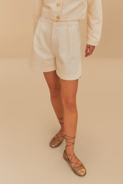 FARM Rio Off-White Twill Laser Pleated Shorts
