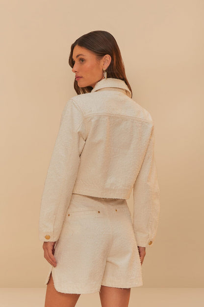 FARM Rio Off-White Twill Laser Pleated Shorts