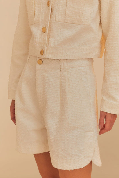 FARM Rio Off-White Twill Laser Pleated Shorts
