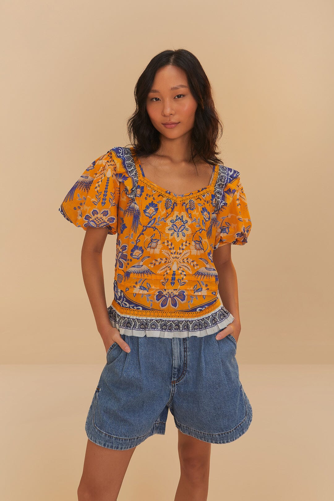 FARM Rio Denim Pleated Shorts