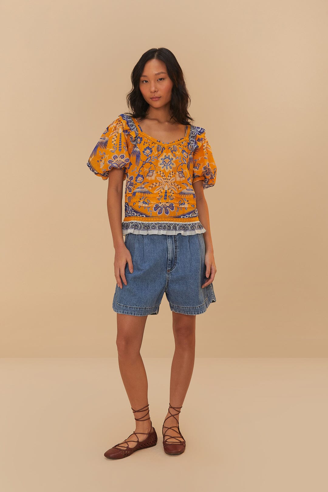 FARM Rio Denim Pleated Shorts