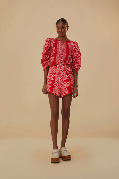 FARM Rio Flora Tapestry Red Shorts