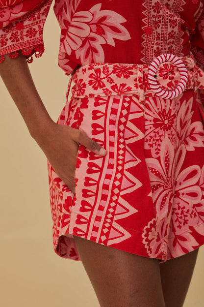 FARM Rio Flora Tapestry Red Shorts