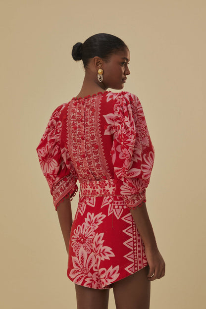 FARM Rio Flora Tapestry Red Shorts