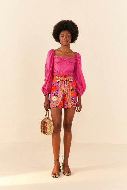 FARM Rio Pink Flower Tapestry Shorts