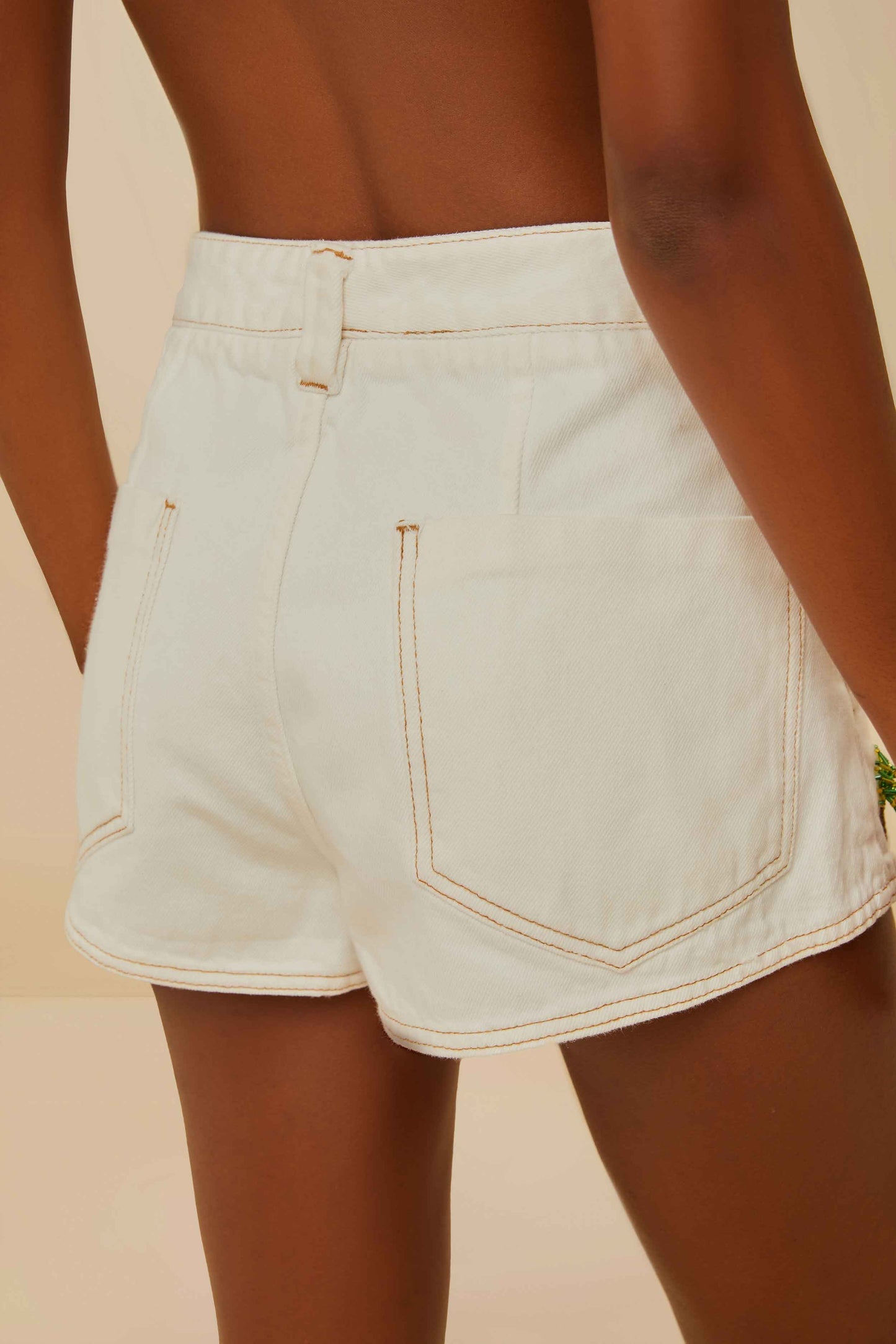 FARM Rio Off-White Embroidered Coconut Tree Shorts