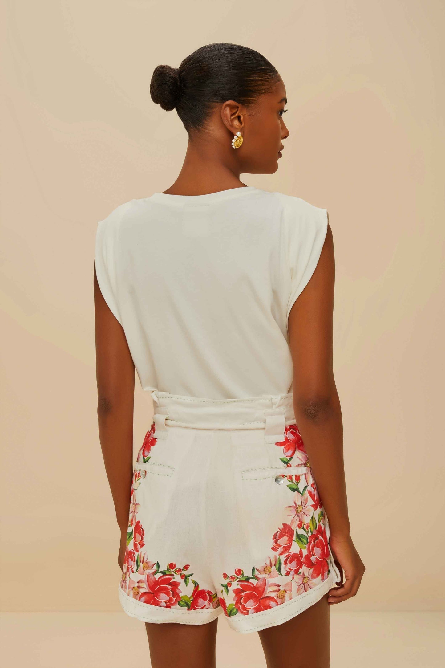 FARM Rio Off-White Flower Tapestry Embroidered Shorts