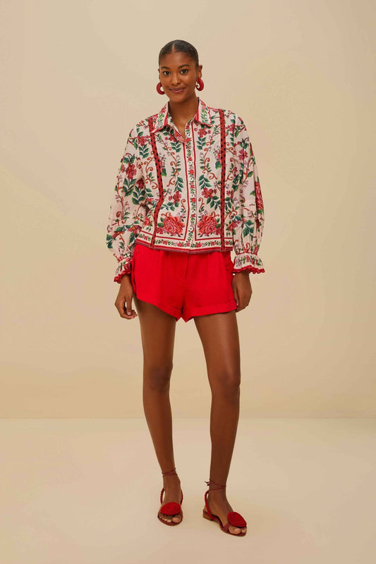 FARM Rio Red Wavy Pockets Euroflax™ Premium Linen Shorts