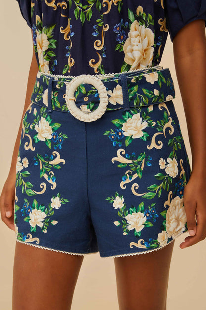 FARM Rio Navy Blue Flower Tapestry Shorts