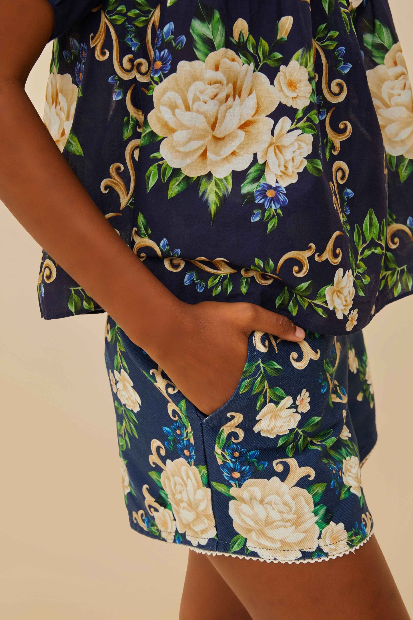 FARM Rio Navy Blue Flower Tapestry Shorts