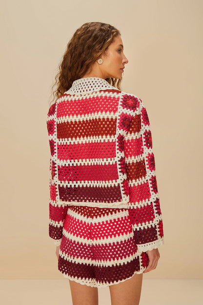 FARM Rio Red Colorful Crochet Tiles Shorts
