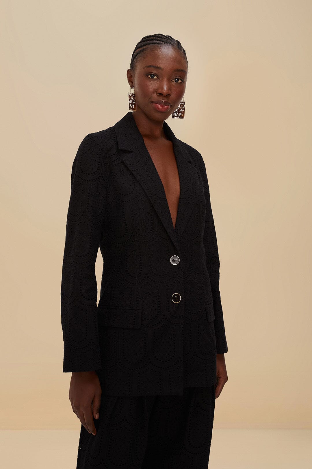 FARM Rio Black Eyelet Blazer