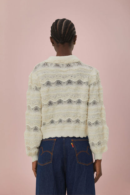 FARM Rio Mixed Stitches Off-White Knit Cardigan