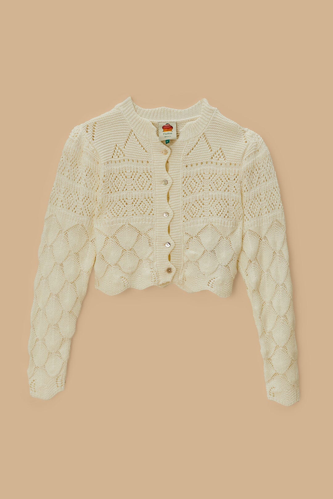 FARM Rio Off-White Mixed Lace Stitch Cardigan