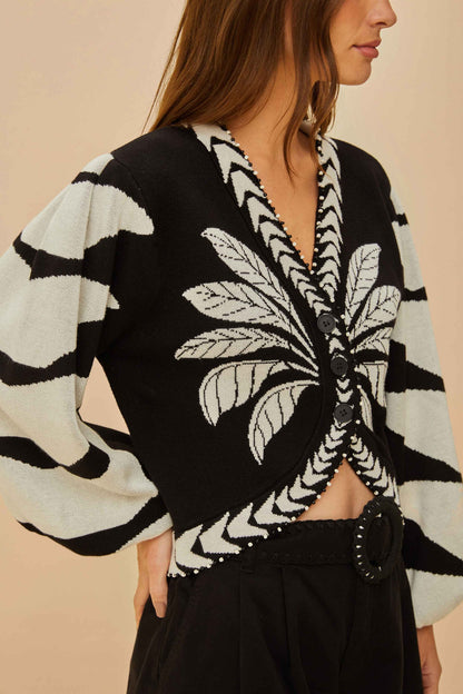 FARM Rio Black Palms Graphic Cardigan