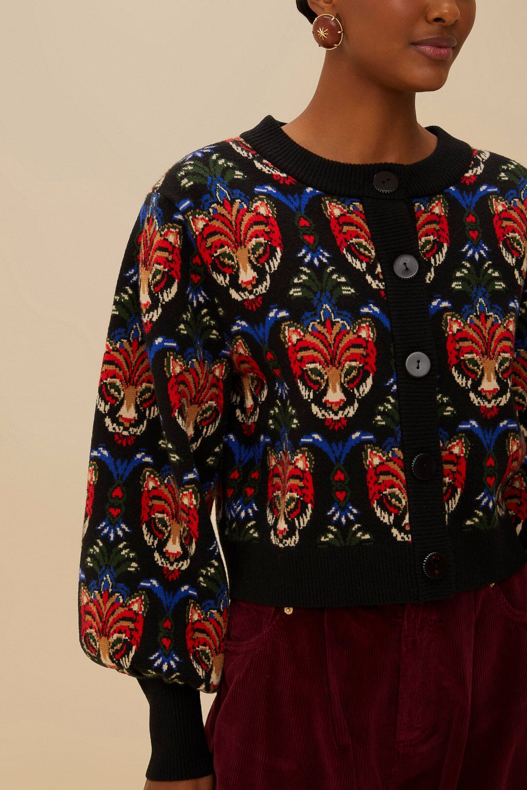 FARM Rio Black Boho Panther Cardigan