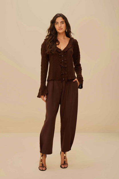 FARM Rio Lace Stitch Knit Ruffles Cardigan