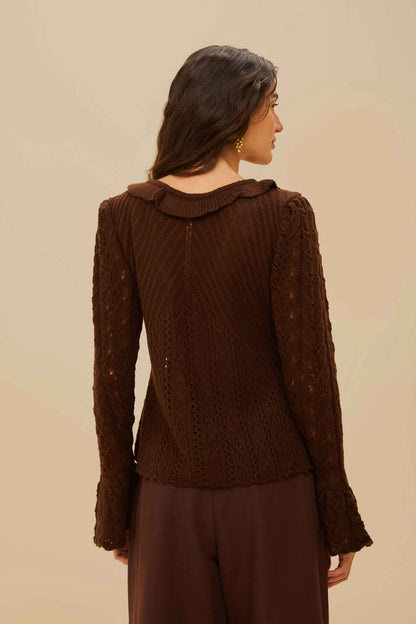 FARM Rio Lace Stitch Knit Ruffles Cardigan
