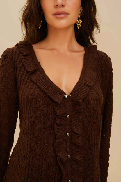 FARM Rio Lace Stitch Knit Ruffles Cardigan
