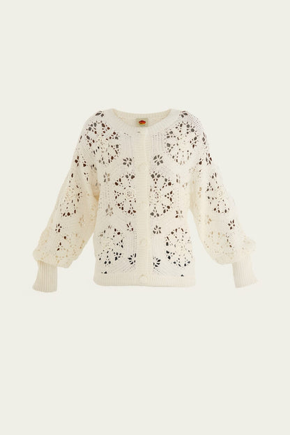 FARM Rio Off-White Crochet 3d Flower Knit Cardigan | FARM Rio