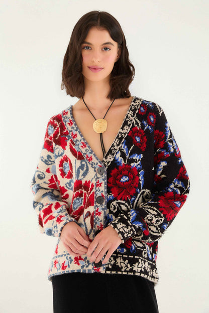 FARM Rio Black Mixed Valentina V Neck Knit Cardigan | FARM Rio