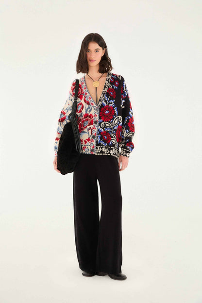 FARM Rio Black Mixed Valentina V Neck Knit Cardigan | FARM Rio