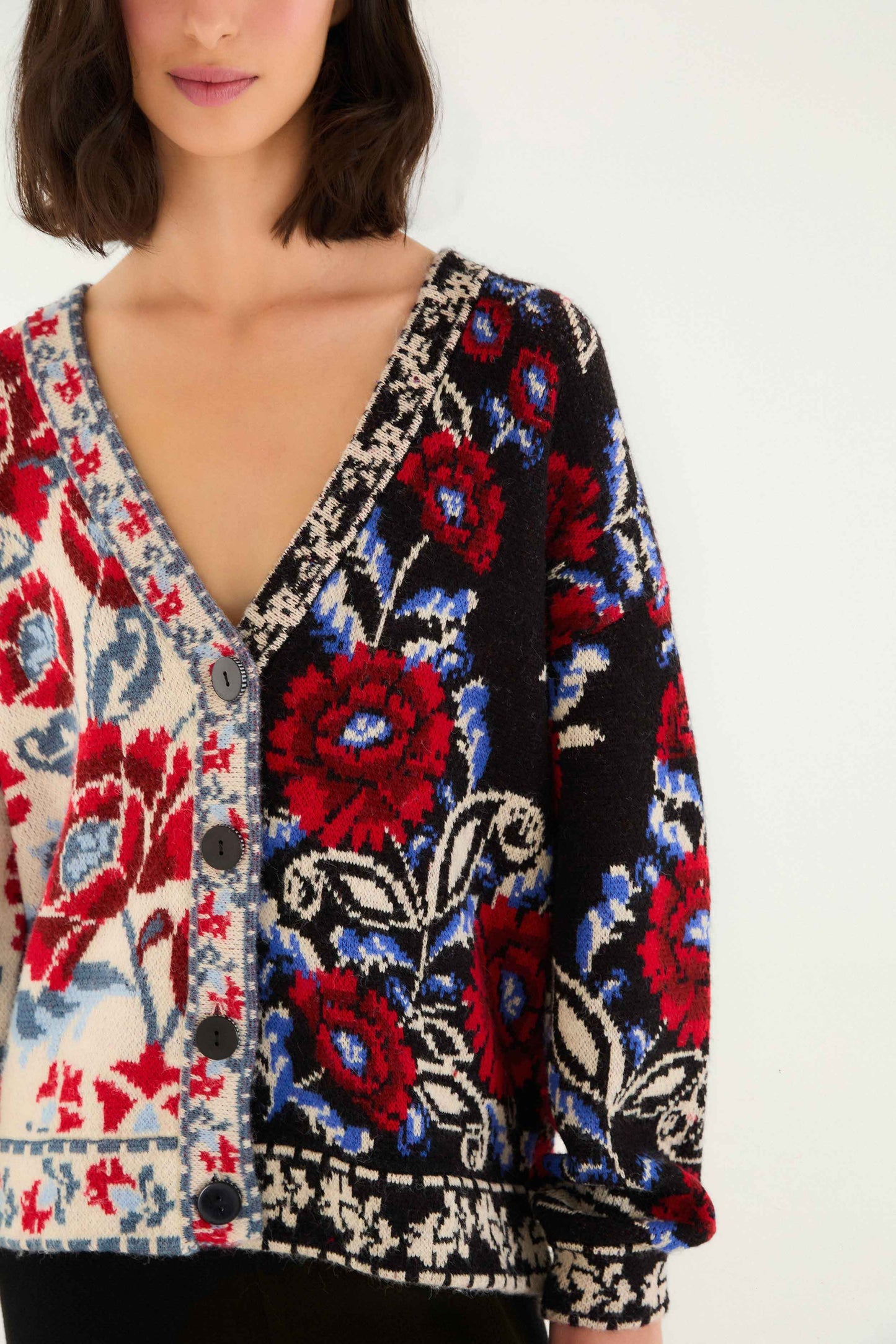 FARM Rio Black Mixed Valentina V Neck Knit Cardigan | FARM Rio