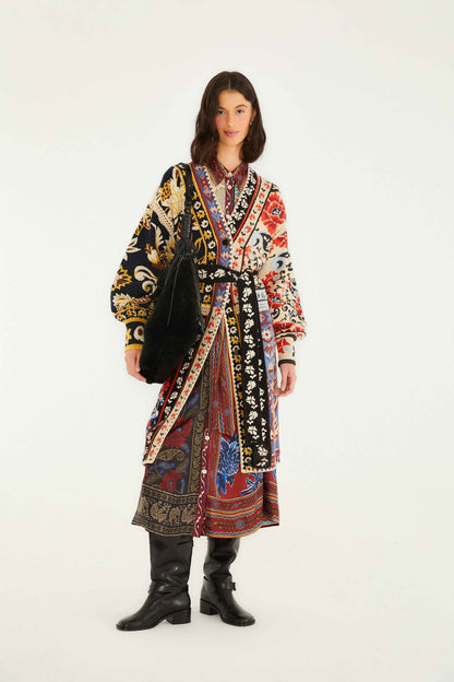 FARM Rio Mixed Flower Print Patchwork Knit Midi Cardigan | FARM Rio