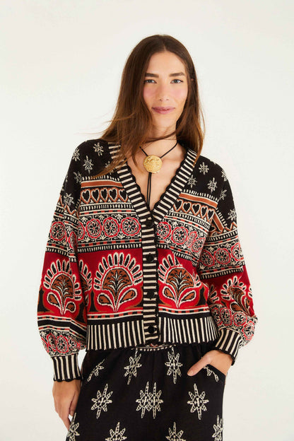 FARM Rio Black Ainika Love Coconut Groove Knit Cardigan | FARM Rio