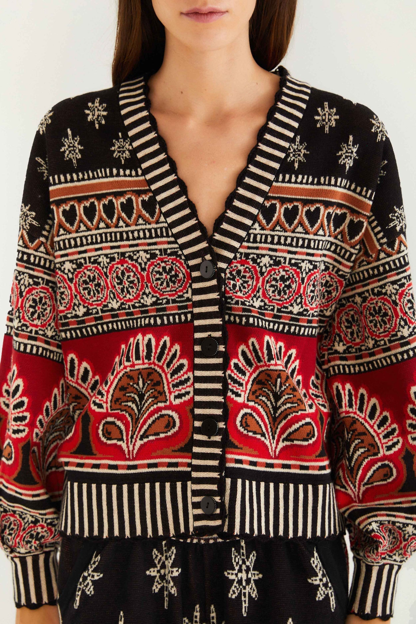 FARM Rio Black Ainika Love Coconut Groove Knit Cardigan | FARM Rio