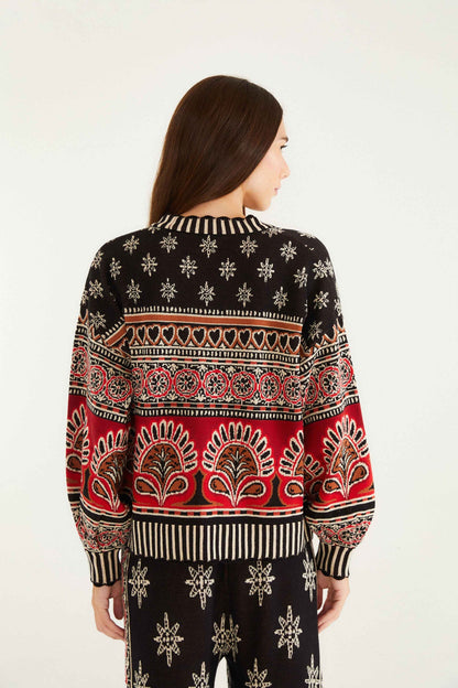 FARM Rio Black Ainika Love Coconut Groove Knit Cardigan | FARM Rio