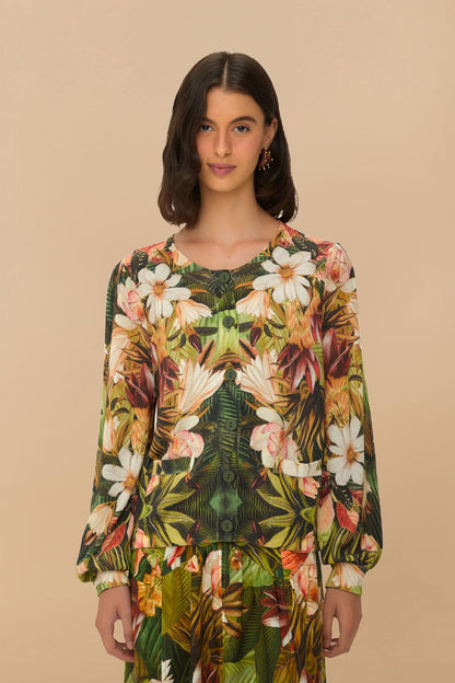 FARM Rio Multicolor Botanical Forest Knit Cardigan