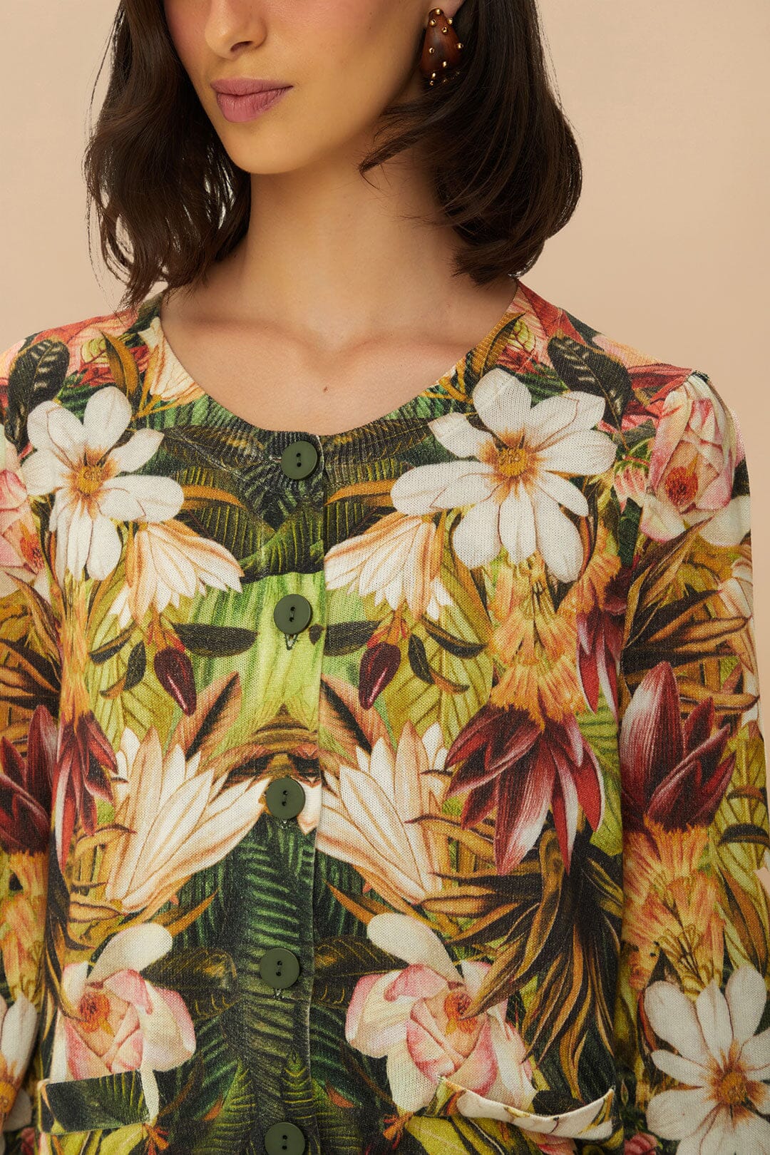 FARM Rio Multicolor Botanical Forest Knit Cardigan
