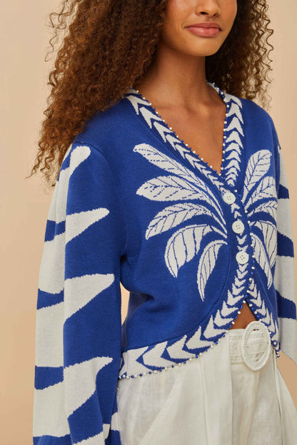 FARM Rio Blue Palms Graphic Knit Cardigan