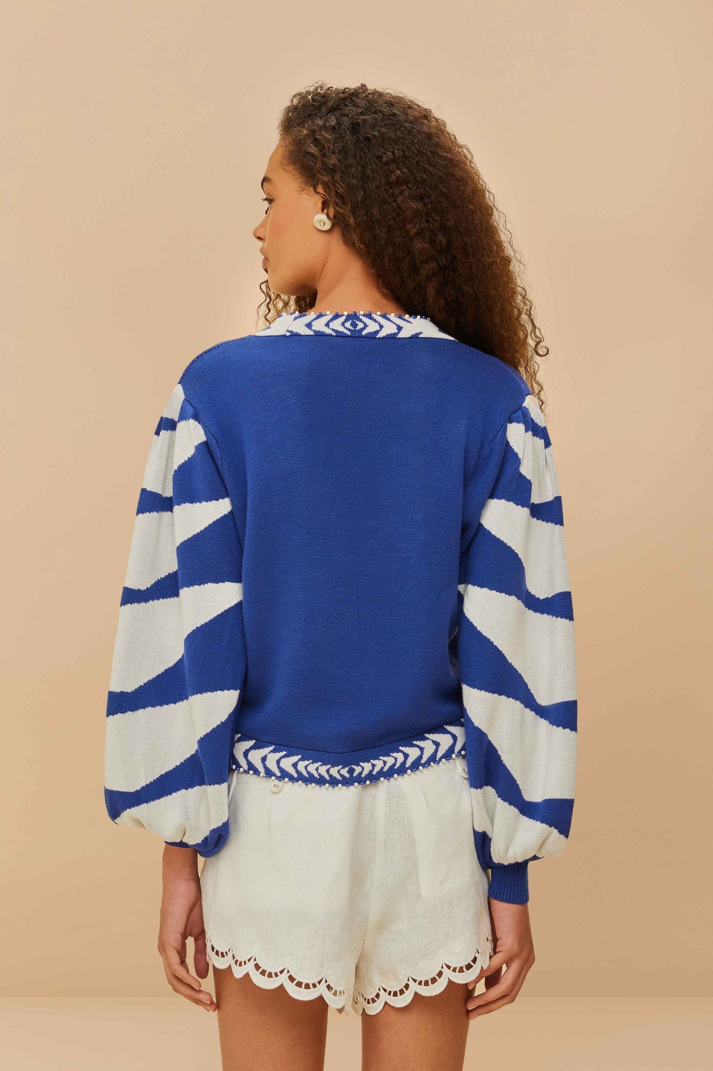 FARM Rio Blue Palms Graphic Knit Cardigan