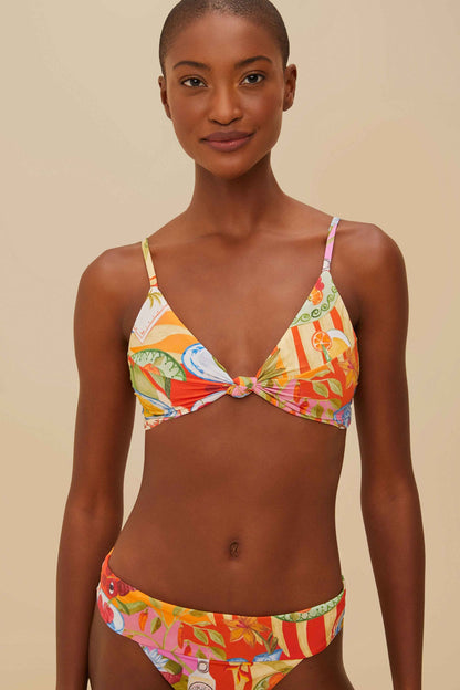 FARM Rio Multicolor Summer Picnic Knot Bikini Top
