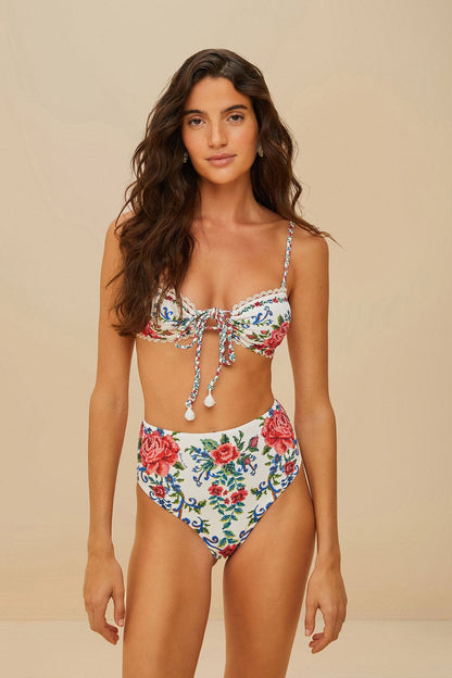 FARM Rio Off-White Flower Tapestry Bikini Top