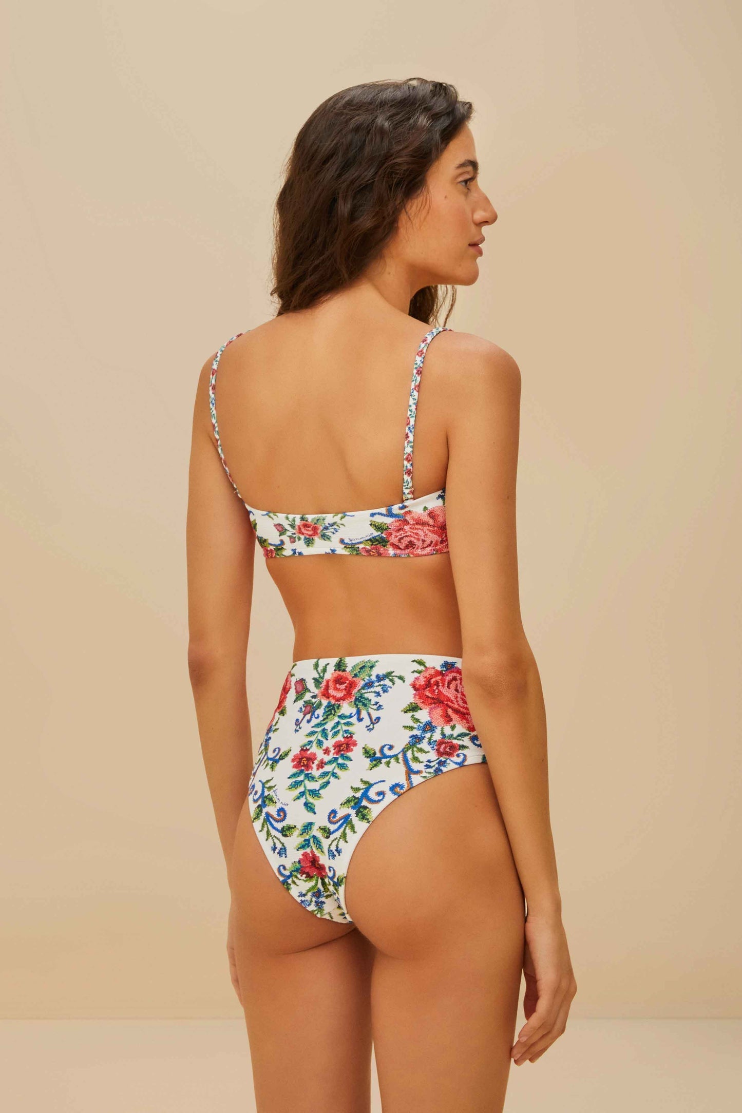 FARM Rio Off-White Flower Tapestry Bikini Top