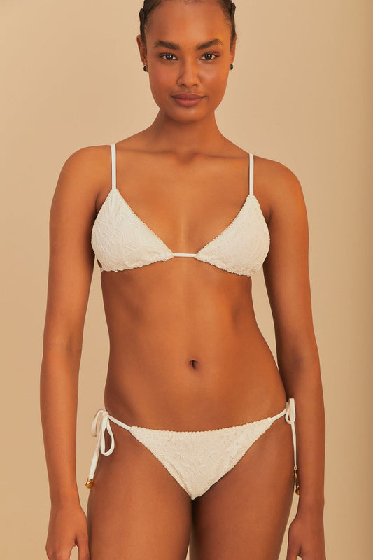FARM Rio White Seashell Eyelet Full Tie Side Bikini Bottom