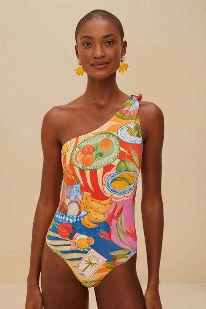 FARM Rio Multicolor Summer Picnic One-Piece Swimsuit