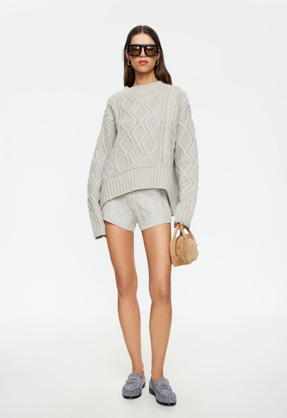 Lioness Fashion Near Me | HOUSEWIFE KNIT SHORT - ASH CABLE
