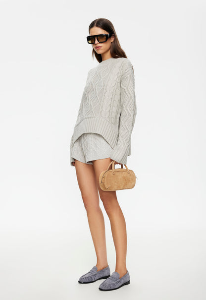 Lioness Fashion Near Me | HOUSEWIFE KNIT SHORT - ASH CABLE