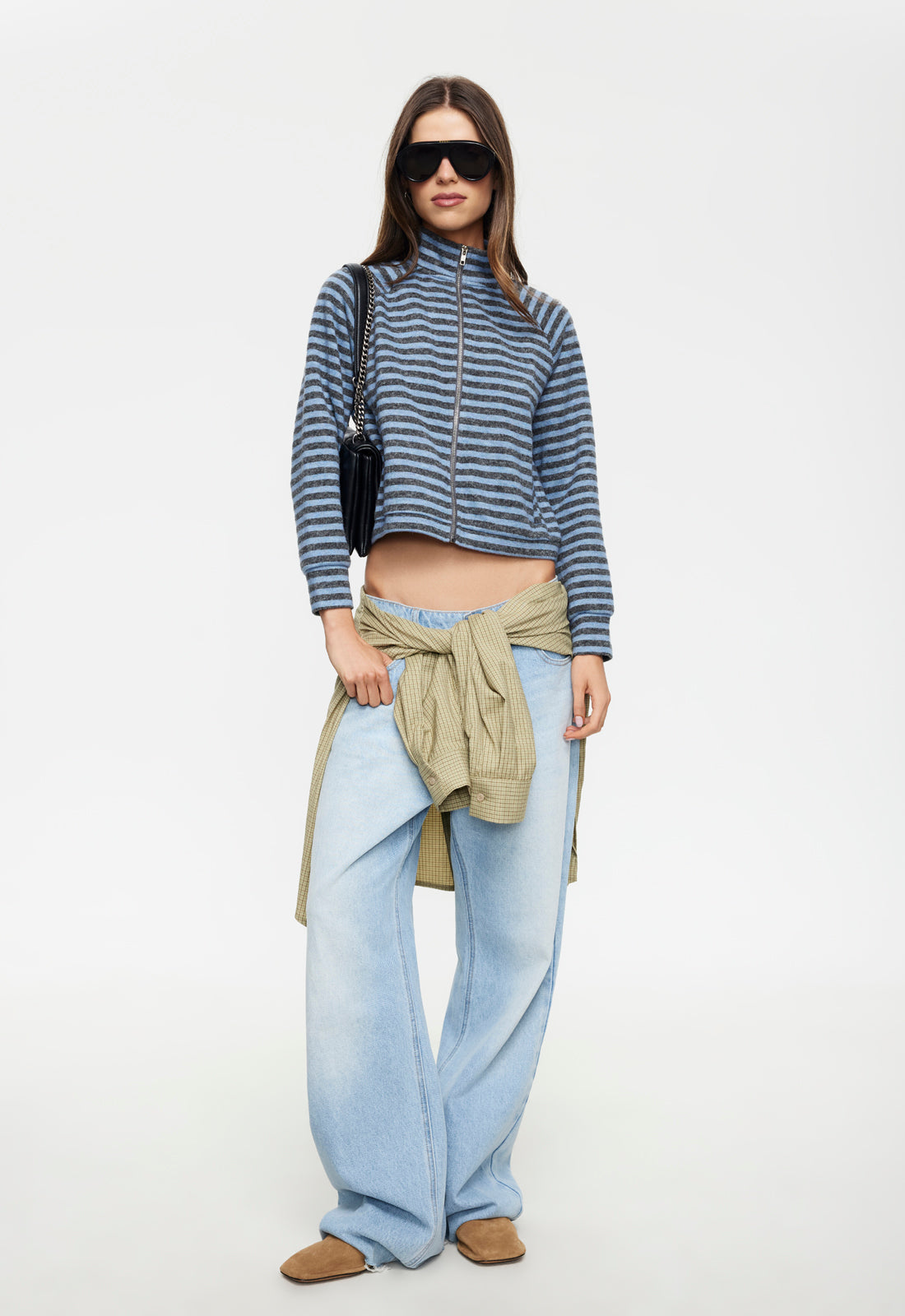 Lioness Fashion Online | Bloom Knit Jacket - Grey Blue Stripe